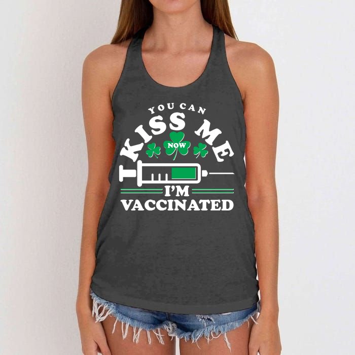 Funny St Patrick's Day You Can Kiss Me Now I'm Vaccinated Women's Knotted Racerback Tank