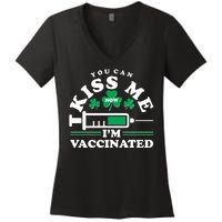 Funny St Patrick's Day You Can Kiss Me Now I'm Vaccinated Women's V-Neck T-Shirt