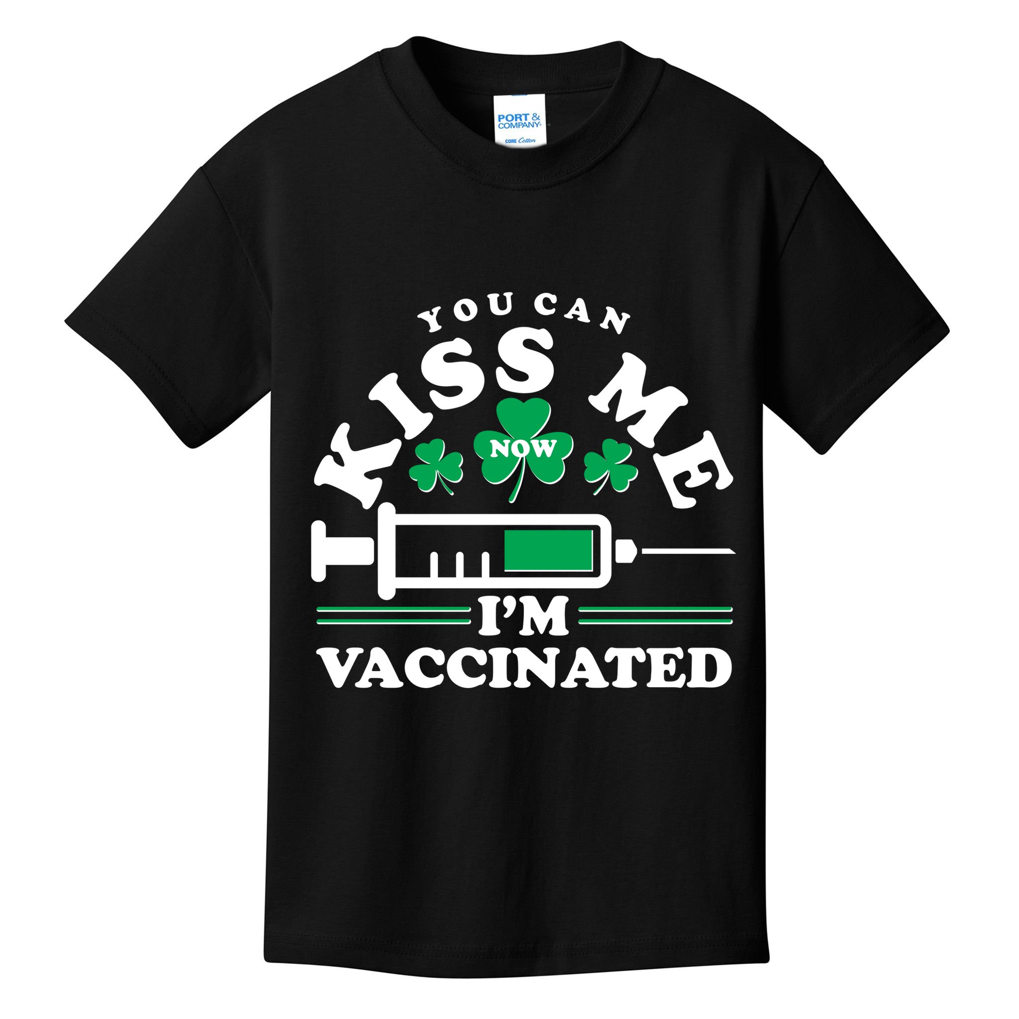 Funny St Patrick's Day You Can Kiss Me Now I'm Vaccinated Kids T-Shirt
