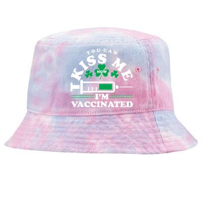 Funny St Patrick's Day You Can Kiss Me Now I'm Vaccinated Tie-Dyed Bucket Hat