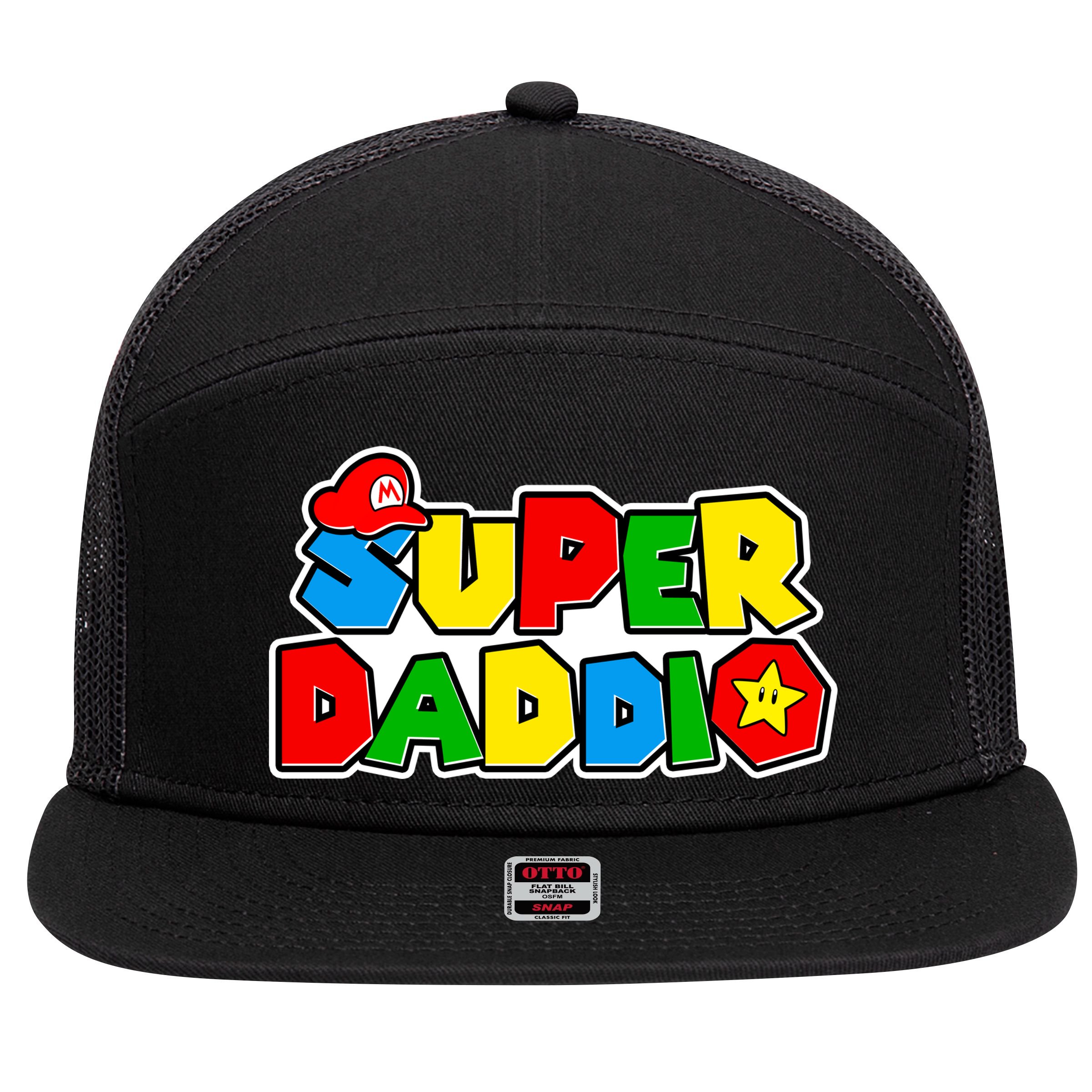 Funny Super Daddio Father's Day Gamer 7 Panel Mesh Trucker Snapback Hat