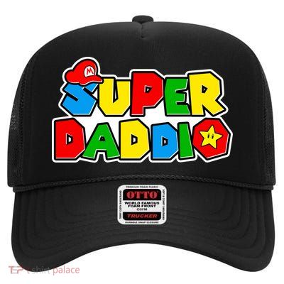 Funny Super Daddio Father's Day Gamer High Crown Mesh Back Trucker Hat