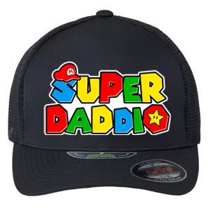 Funny Super Daddio Father's Day Gamer Flexfit Unipanel Trucker Cap