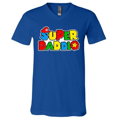 Funny Super Daddio Father's Day Gamer V-Neck T-Shirt