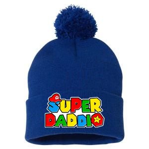 Funny Super Daddio Father's Day Gamer Pom Pom 12in Knit Beanie