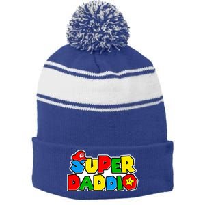 Funny Super Daddio Father's Day Gamer Stripe Pom Pom Beanie