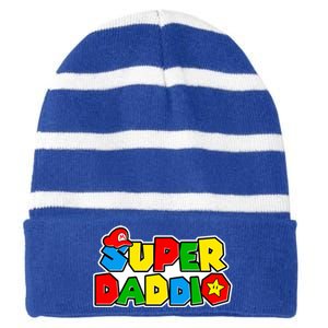 Funny Super Daddio Father's Day Gamer Striped Beanie with Solid Band