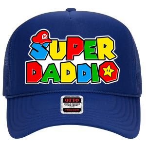 Funny Super Daddio Father's Day Gamer High Crown Mesh Back Trucker Hat