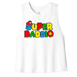 Funny Super Daddio Father's Day Gamer Women's Racerback Cropped Tank