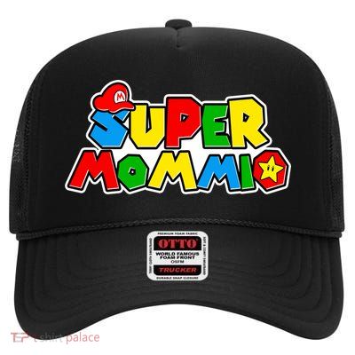 Funny Super Mommio Mother's Day Gamer High Crown Mesh Back Trucker Hat