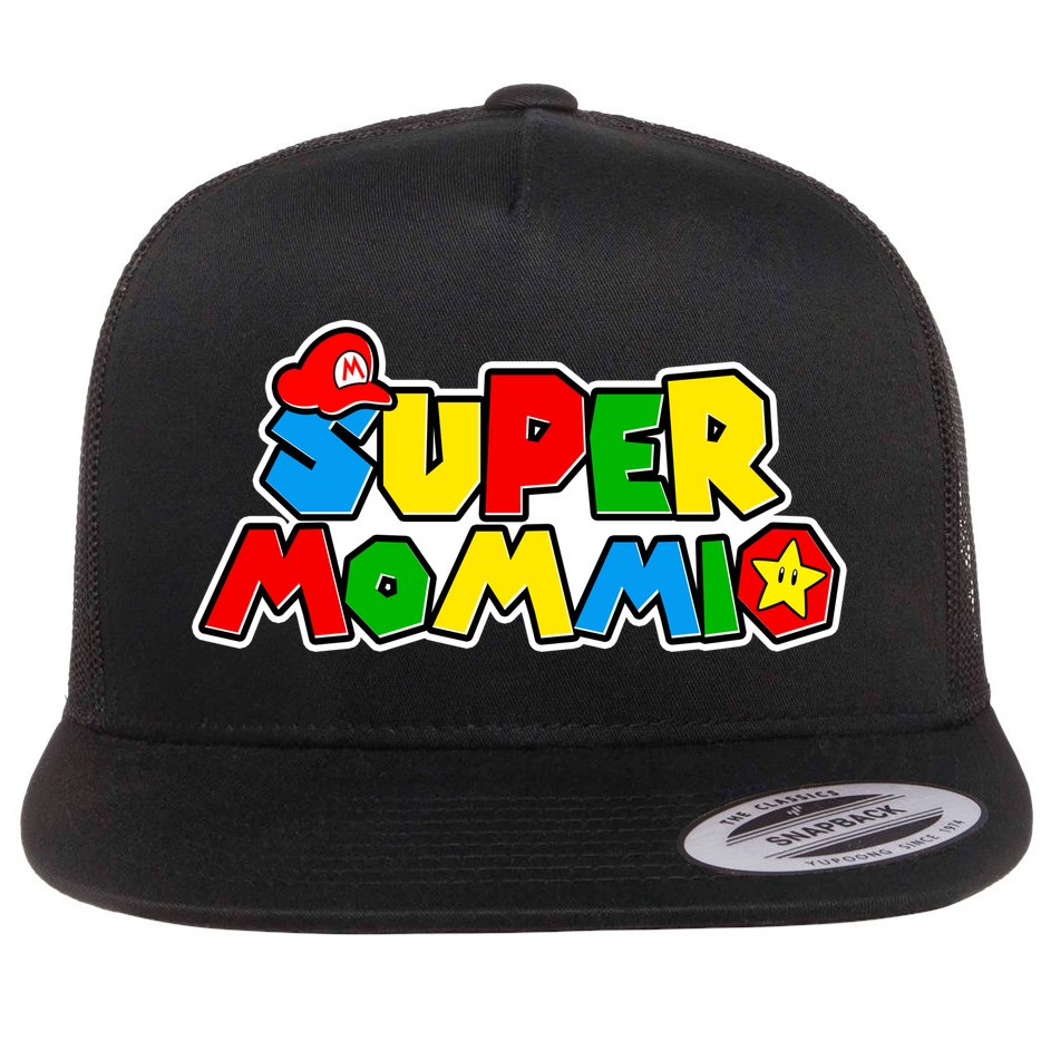 Funny Super Mommio Mother's Day Gamer Flat Bill Trucker Hat