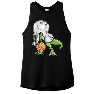 Funny T-Rex Ghost Pumpkin Candy  Ladies PosiCharge Tri-Blend Wicking Tank