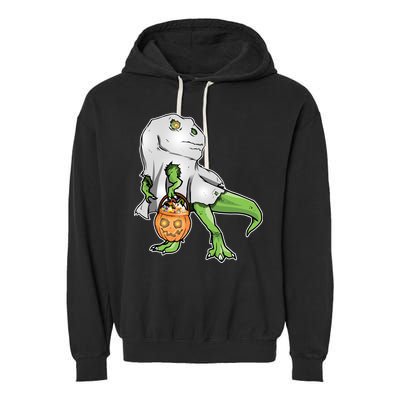 Funny T-Rex Ghost Pumpkin Candy  Garment-Dyed Fleece Hoodie