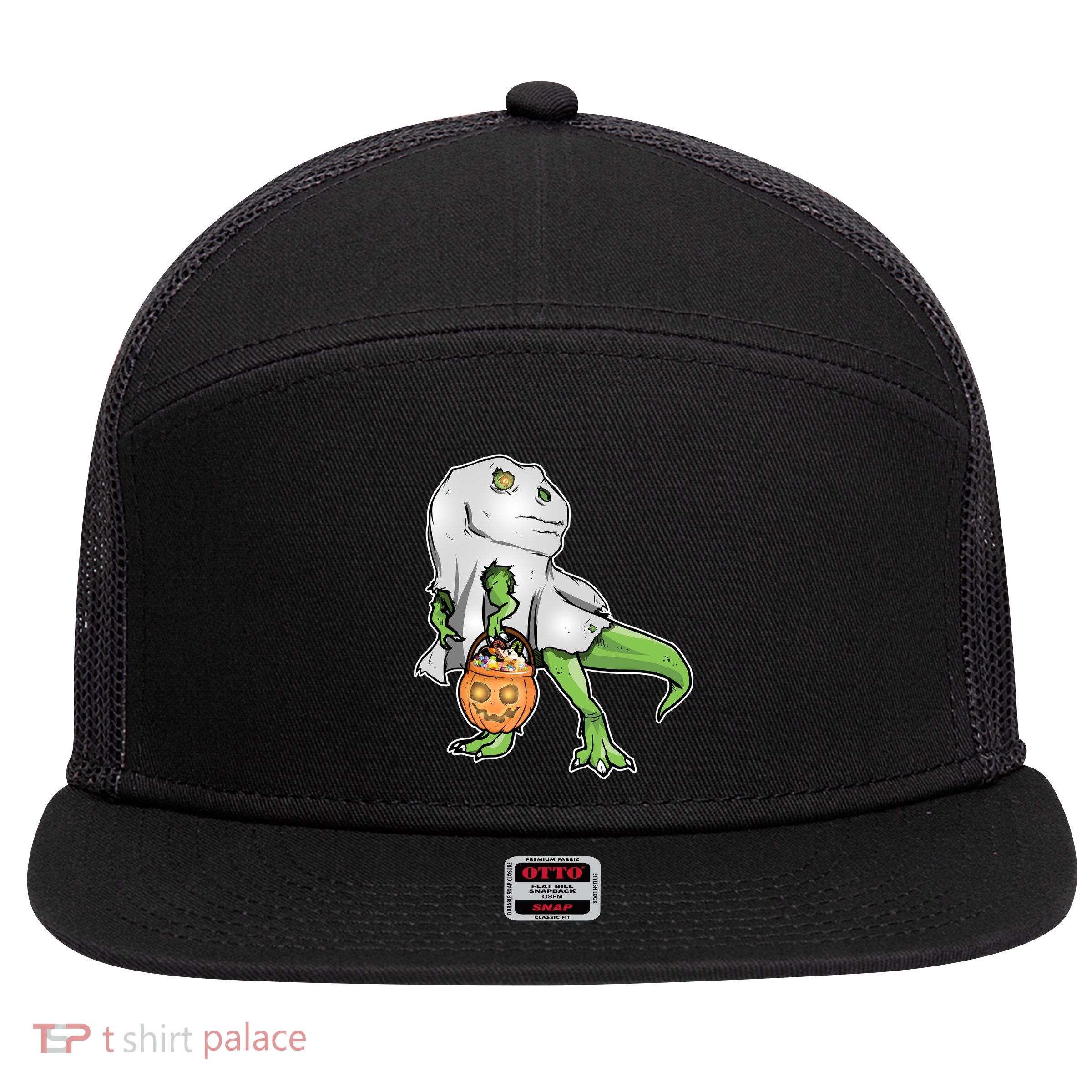 Funny T-Rex Ghost Pumpkin Candy  7 Panel Mesh Trucker Snapback Hat