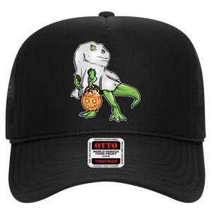 Funny T-Rex Ghost Pumpkin Candy  High Crown Mesh Back Trucker Hat