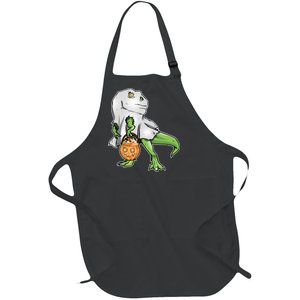 Funny T-Rex Ghost Pumpkin Candy  Full-Length Apron With Pockets