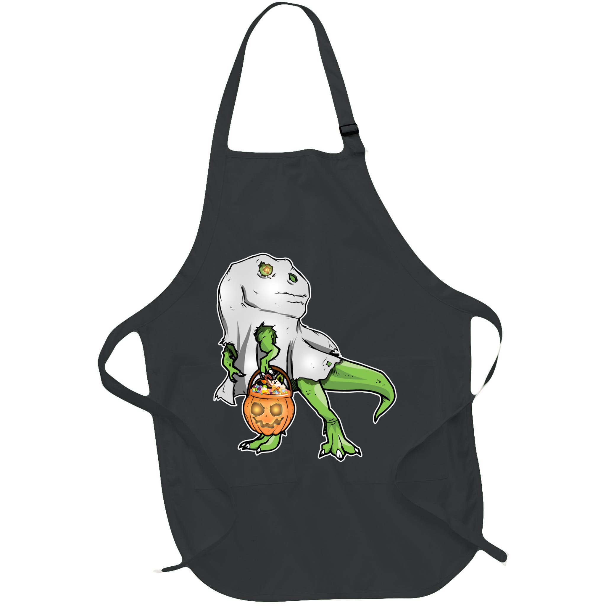 Funny T-Rex Ghost Pumpkin Candy  Apron
