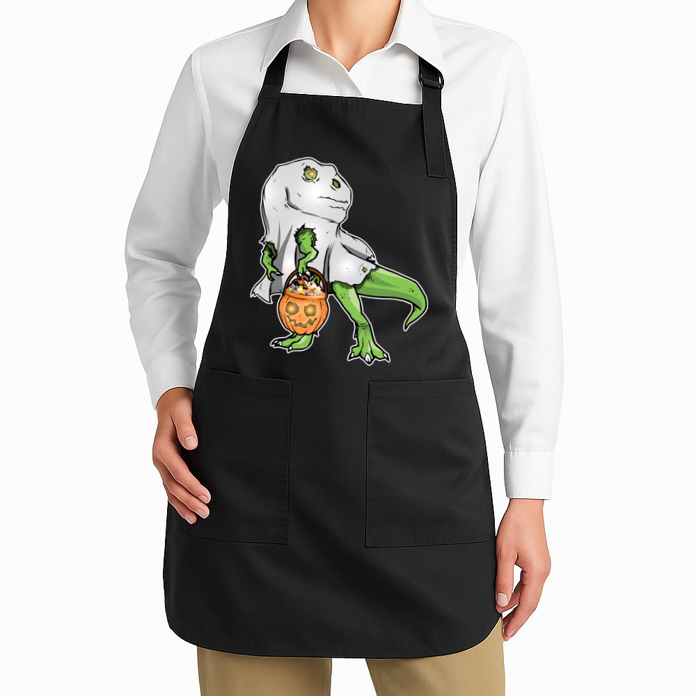 Funny T-Rex Ghost Pumpkin Candy  Apron