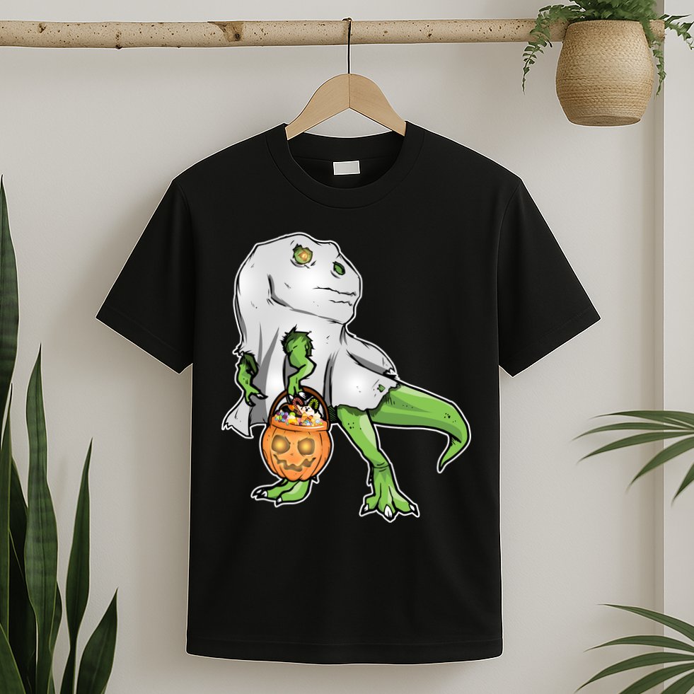 Funny T-Rex Ghost Pumpkin Candy  T-Shirt