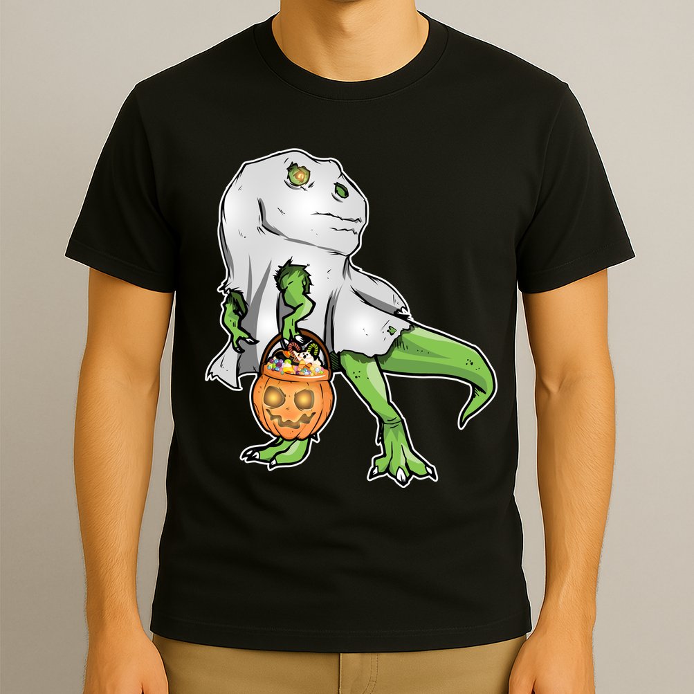 Funny T-Rex Ghost Pumpkin Candy  T-Shirt