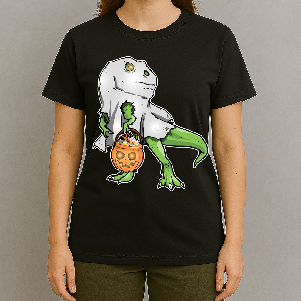 Funny T-Rex Ghost Pumpkin Candy  T-Shirt