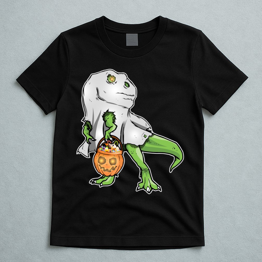 Funny T-Rex Ghost Pumpkin Candy  T-Shirt
