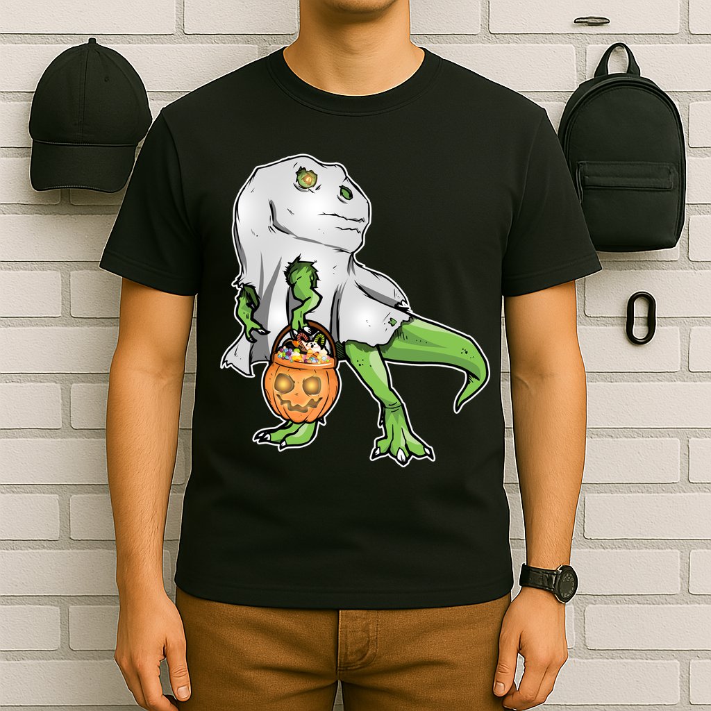 Funny T-Rex Ghost Pumpkin Candy  T-Shirt