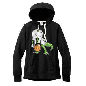 Funny T-Rex Ghost Pumpkin Candy  Women's Fleece Hoodie