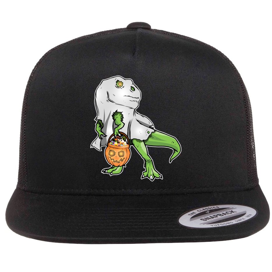 Funny T-Rex Ghost Pumpkin Candy  Flat Bill Trucker Hat