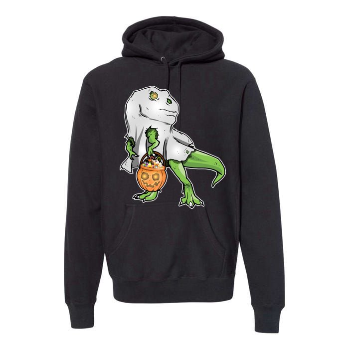 Funny T-Rex Ghost Pumpkin Candy  Premium Hoodie