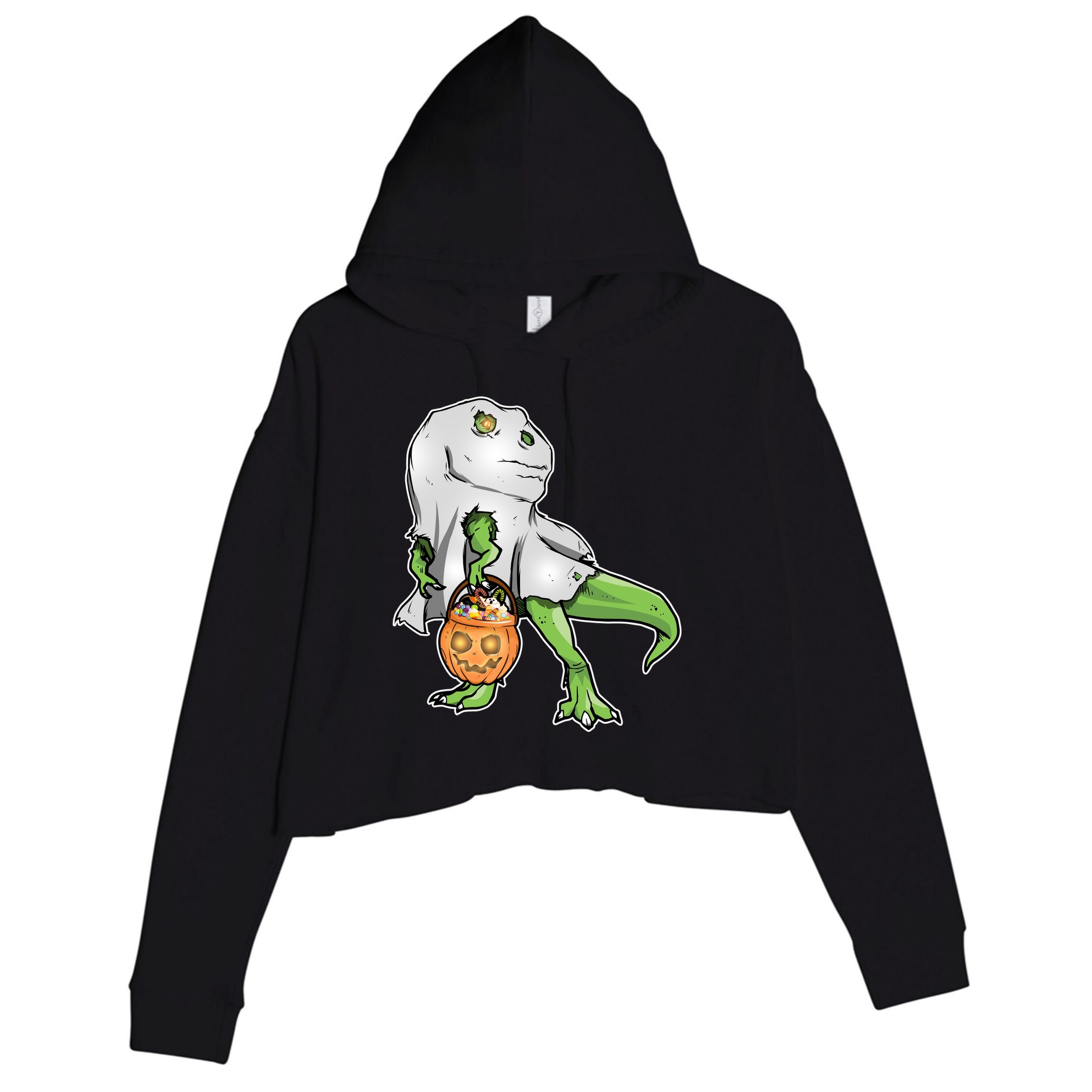 Funny T-Rex Ghost Pumpkin Candy  Crop Fleece Hoodie
