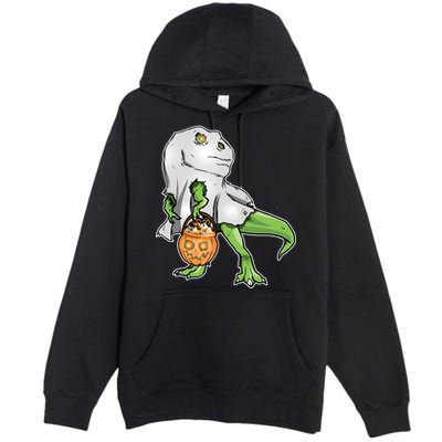 Funny T-Rex Ghost Pumpkin Candy  Premium Pullover Hoodie