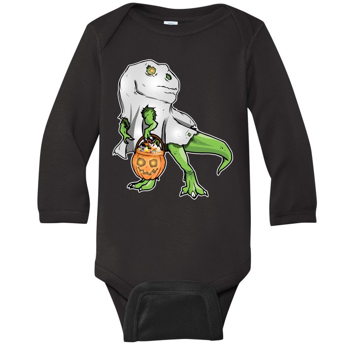 Funny T-Rex Ghost Pumpkin Candy  Baby Long Sleeve Bodysuit