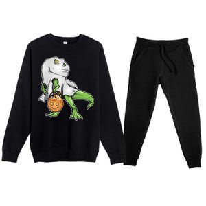 Funny T-Rex Ghost Pumpkin Candy  Premium Crewneck Sweatsuit Set