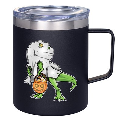 Funny T-Rex Ghost Pumpkin Candy  12oz Stainless Steel Coffee Mug