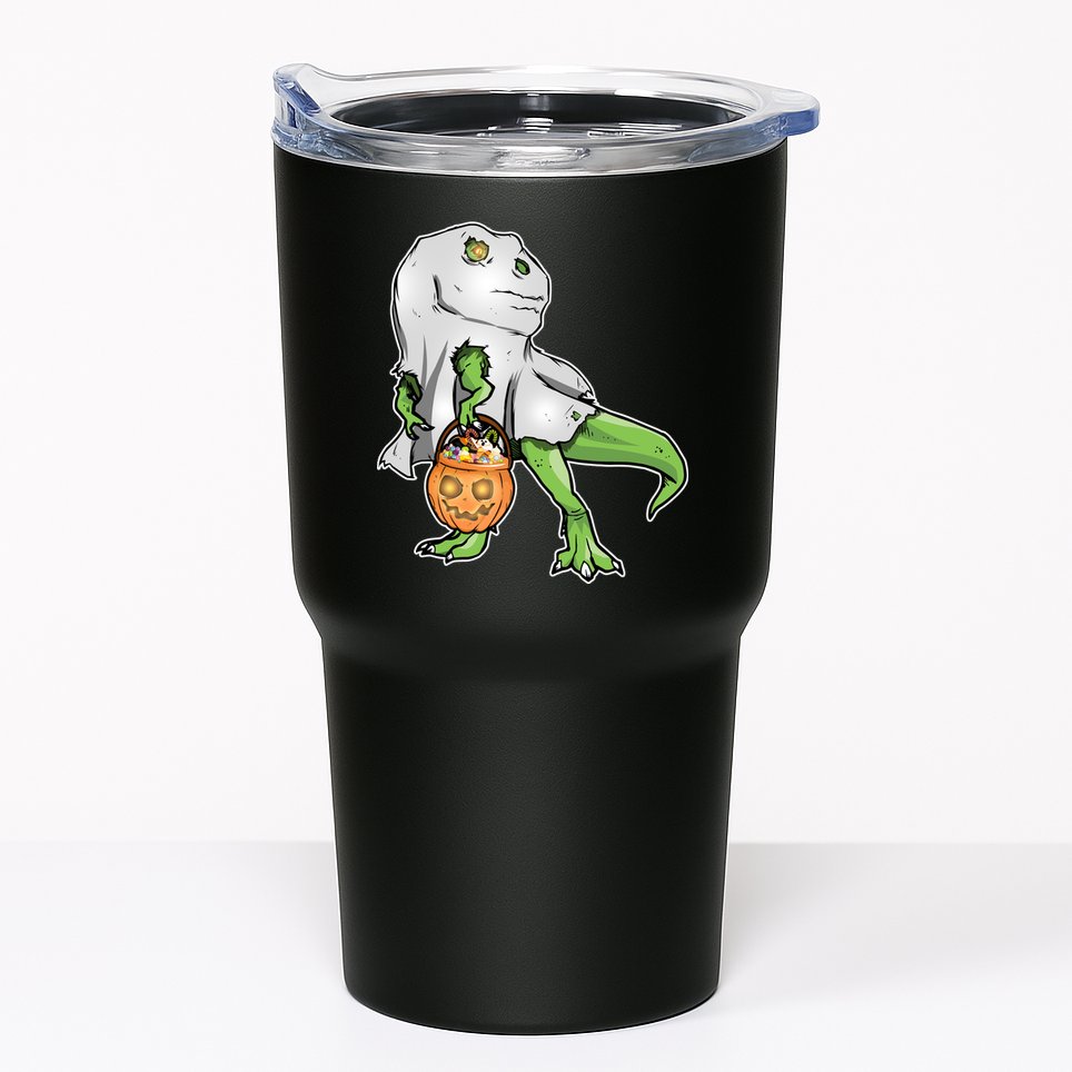 Funny T-Rex Ghost Pumpkin Candy  Tumbler