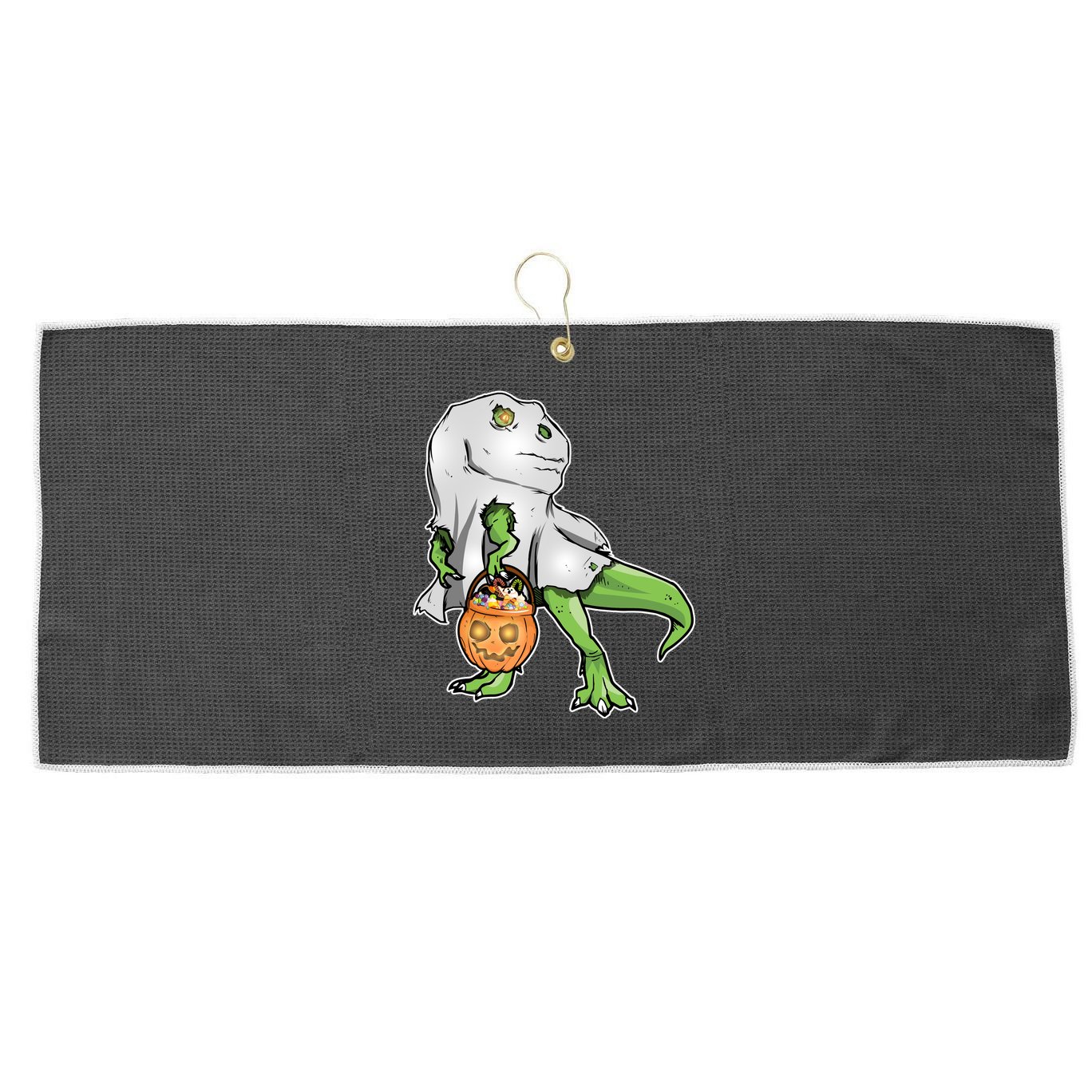 Funny T-Rex Ghost Pumpkin Candy  Large Microfiber Waffle Golf Towel