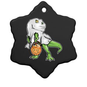 Funny T-Rex Ghost Pumpkin Candy  Ceramic Star Ornament