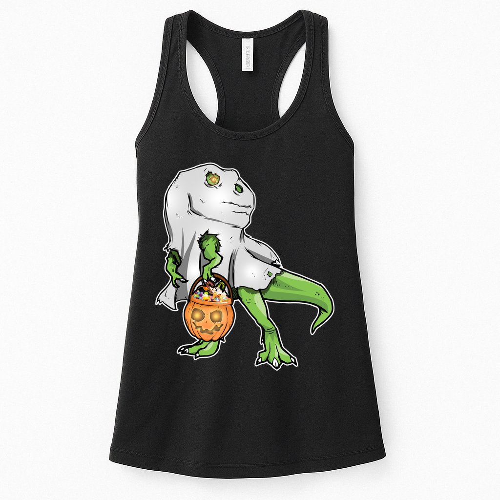 Funny T-Rex Ghost Pumpkin Candy  Womens Tank Top