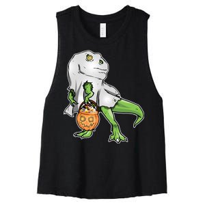 Funny T-Rex Ghost Pumpkin Candy  Women's Racerback Cropped Tank