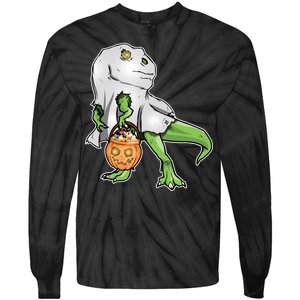 Funny T-Rex Ghost Pumpkin Candy  Tie-Dye Long Sleeve Shirt