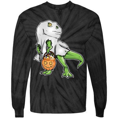 Funny T-Rex Ghost Pumpkin Candy  Tie-Dye Long Sleeve Shirt