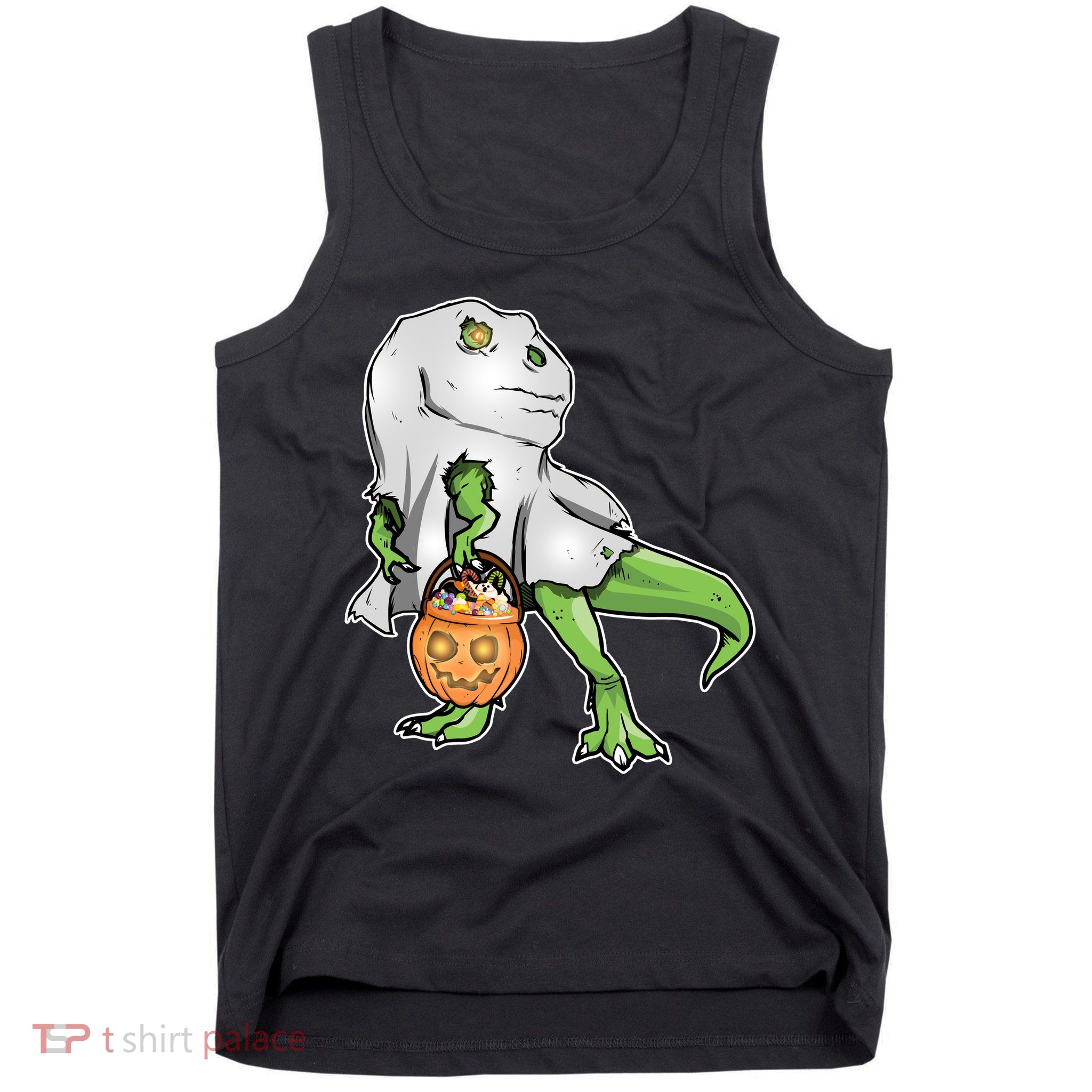 Funny T-Rex Ghost Pumpkin Candy  Tank Top