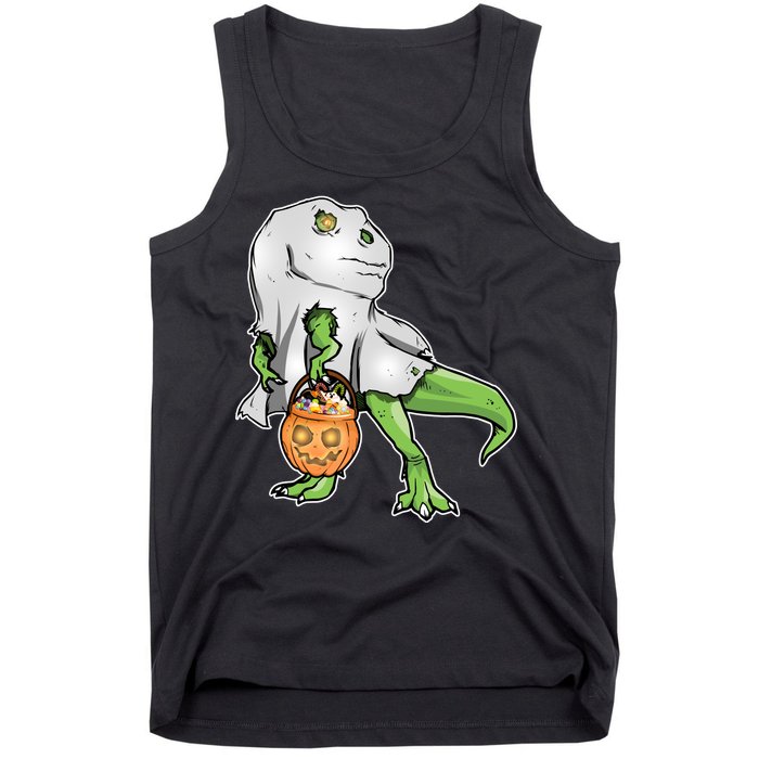 Funny T-Rex Ghost Pumpkin Candy  Tank Top