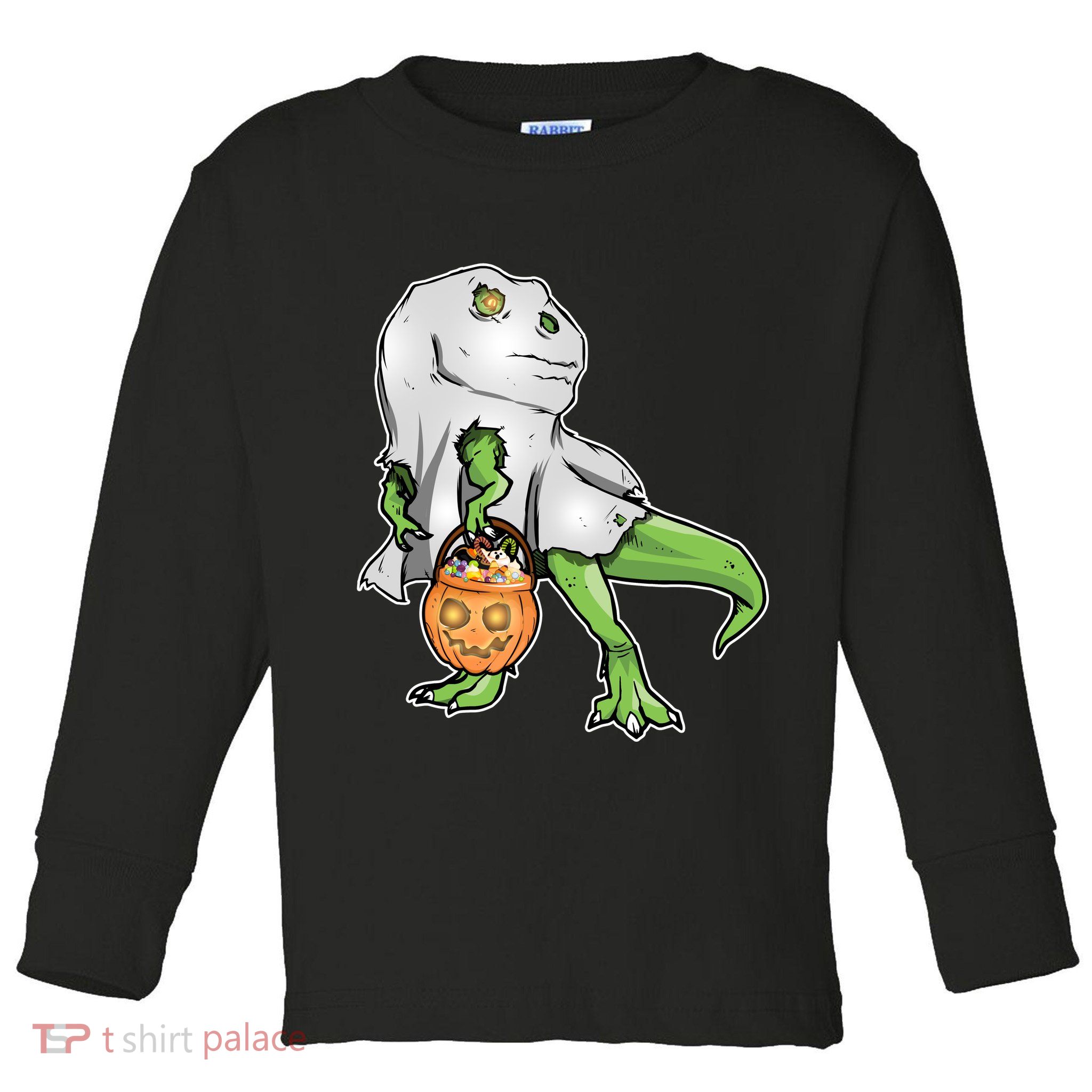 Funny T-Rex Ghost Pumpkin Candy  Toddler Long Sleeve Shirt