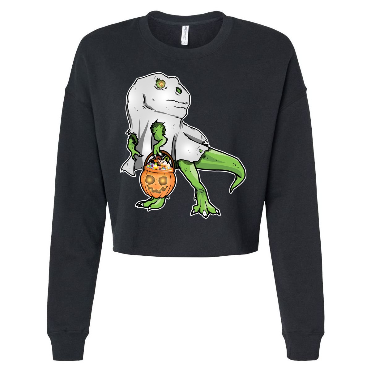 Funny T-Rex Ghost Pumpkin Candy  Cropped Pullover Crew