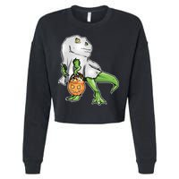 Funny T-Rex Ghost Pumpkin Candy  Cropped Pullover Crew