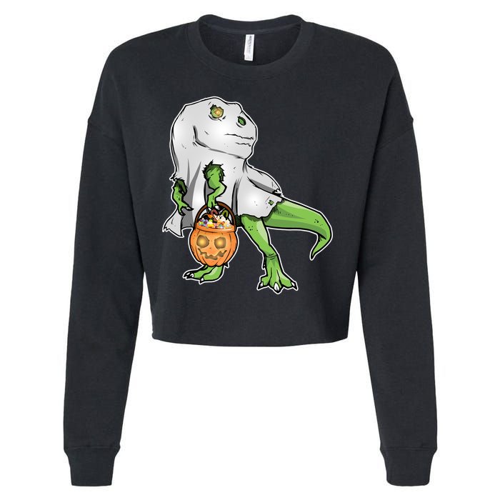 Funny T-Rex Ghost Pumpkin Candy  Cropped Pullover Crew