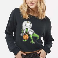 Funny T-Rex Ghost Pumpkin Candy  Cropped Pullover Crew