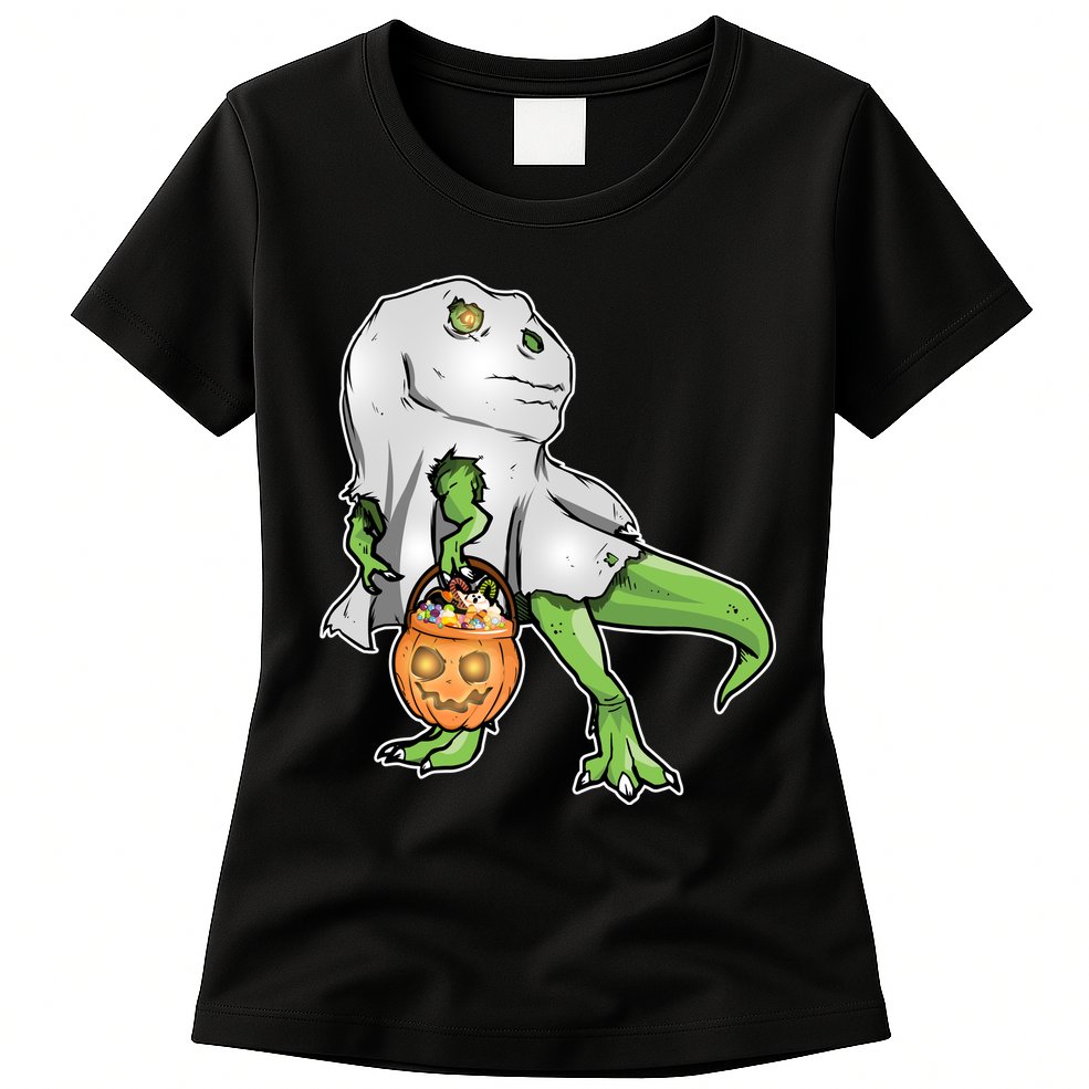 Funny T-Rex Ghost Pumpkin Candy  Womens T-Shirt